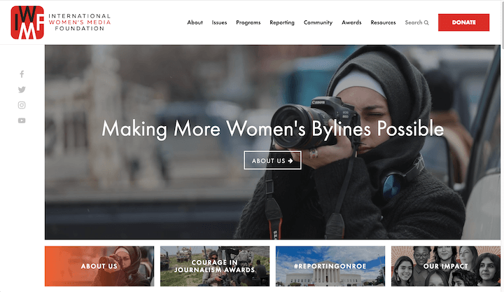 примеры некоммерческих веб-сайтов - домашняя страница международного женского медиафонда