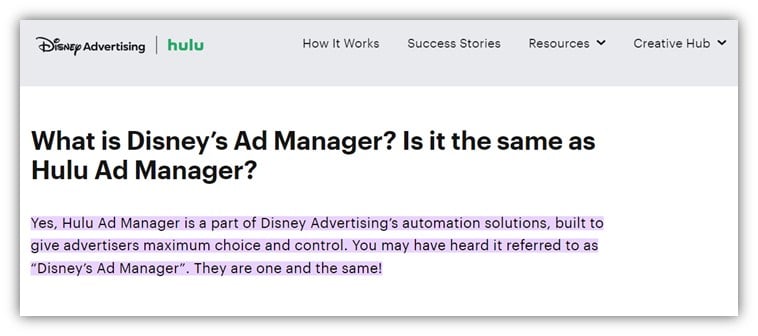 Реклама Hulu - определение менеджера рекламы Disney