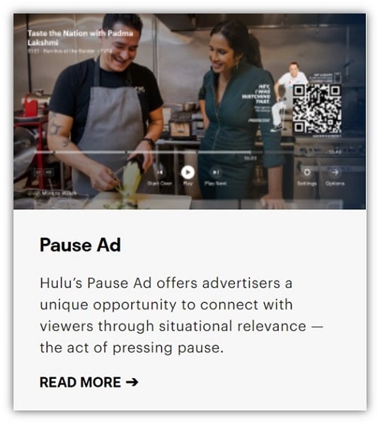 Реклама Hulu — пример паузы в объявлении