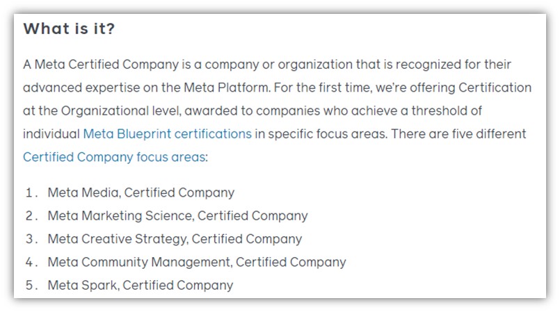 мета-рекламное объявление - сертифицированный список категорий компаний