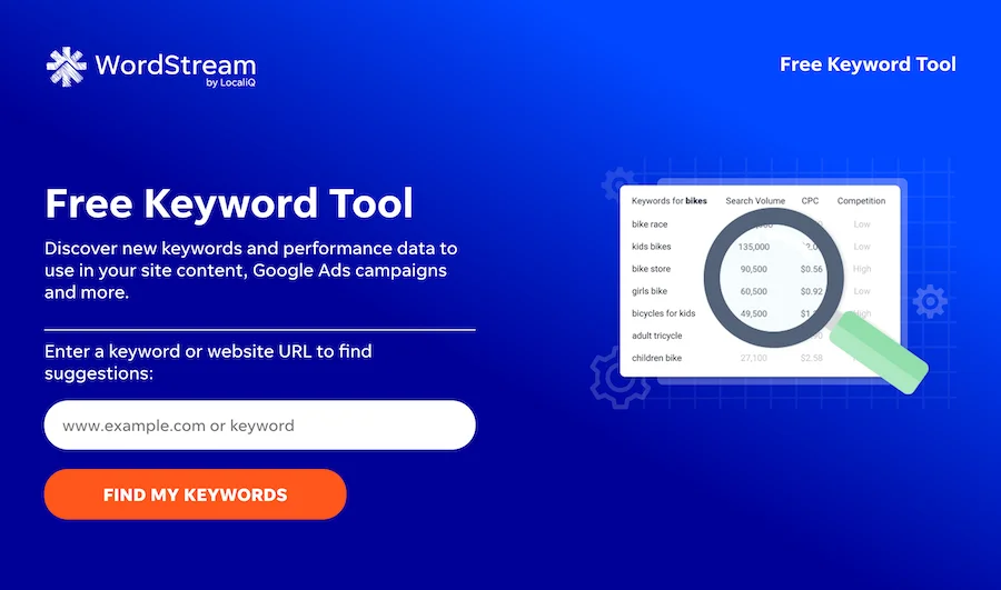 wordstream free keyword research tool homepage