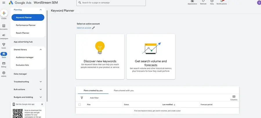 best keyword research tools - google ads keyword planner