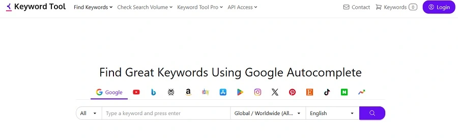 best keyword research tools - keyword tool screenshot