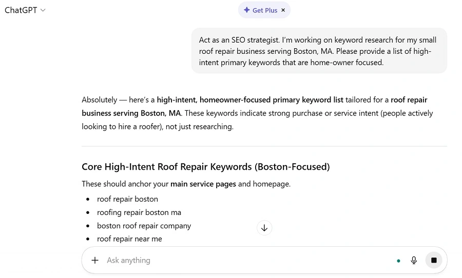 keyword research tools - chatgpt