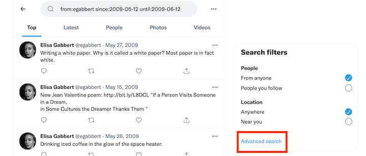 how to find your old tweets - advanced search button