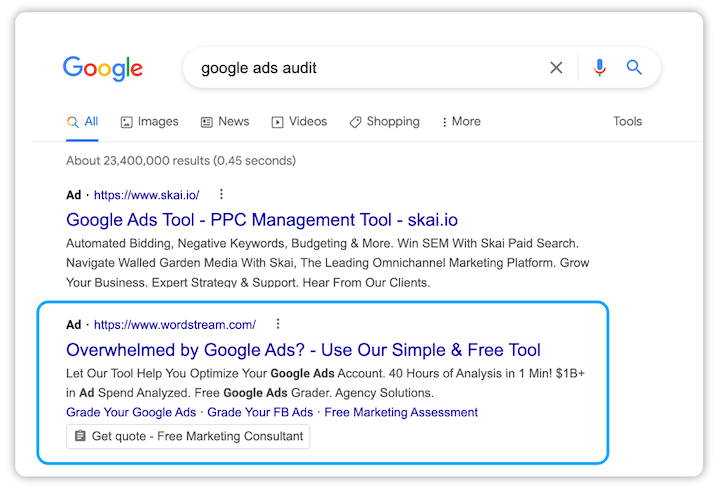 what is ppc - example of google ppc ad on serp