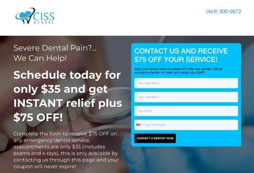 Online advertising costs - dentist landing page.