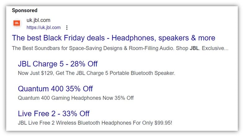 black friday google ads - search ad with black friday copy