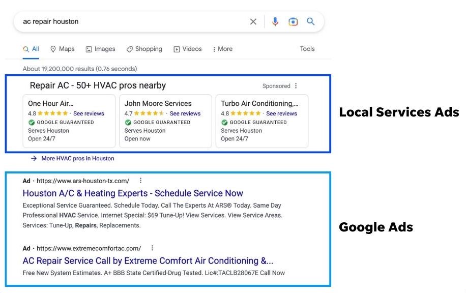 google local services ads vs google ads
