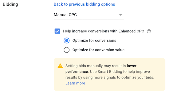 google ads automated bidding pros and cons: enhanced cpc setup