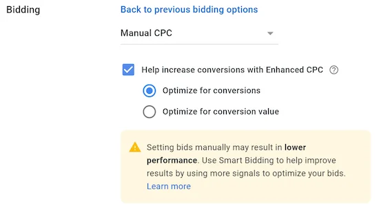google ads automated bidding pros and cons: enhanced cpc setup
