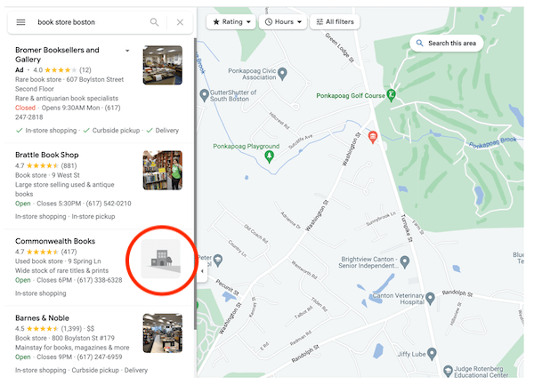 how to rank higher on google maps - screenshot of listings with photos