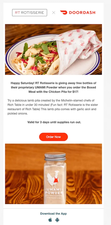 promotional email examples: doordash