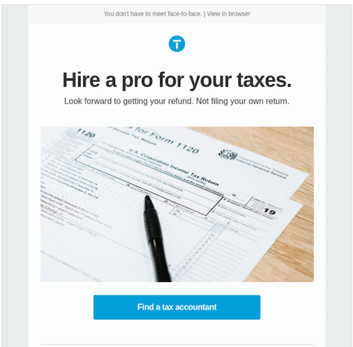 promotional email examples: tax pro