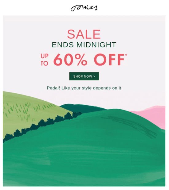 promotional email examples: sale ends midnight