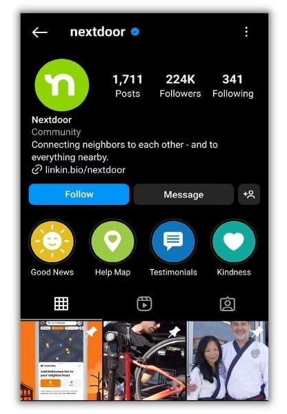 Instagram Highlights - nextdoor instagram profile