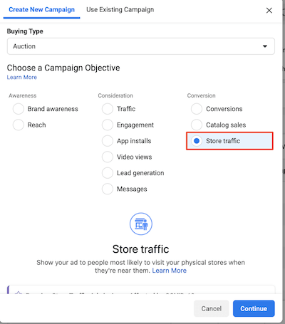 facebook store traffic campaign objective
