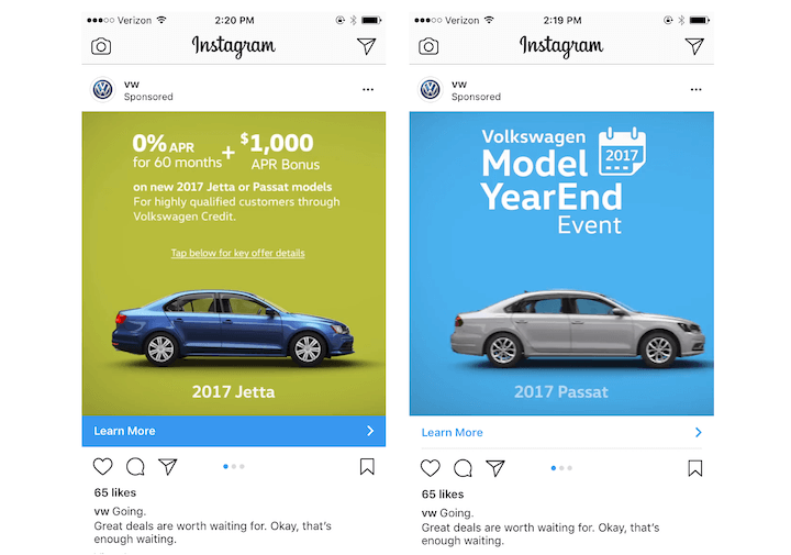 coûts des publicités instagram : exemples de publicités instagram