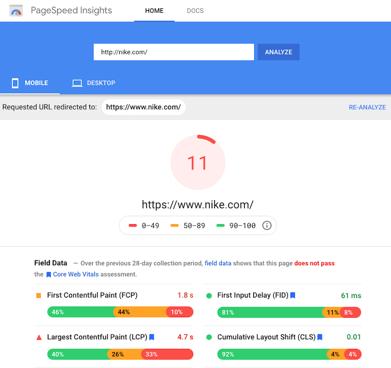 2021 customer strategies-Google Page Speed Insights