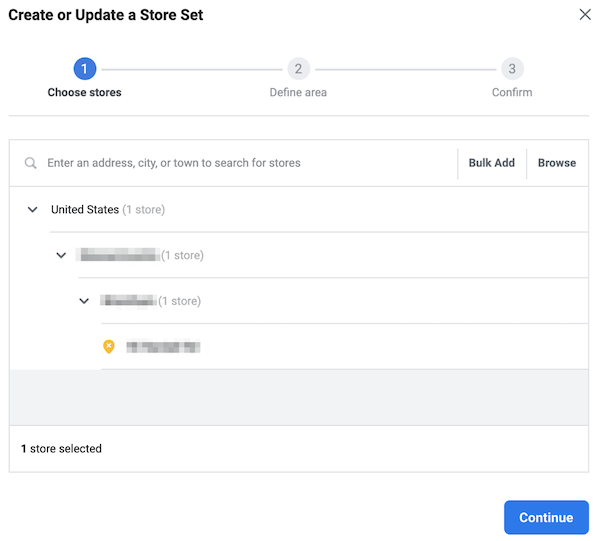 Facebook local awareness ads choose store set