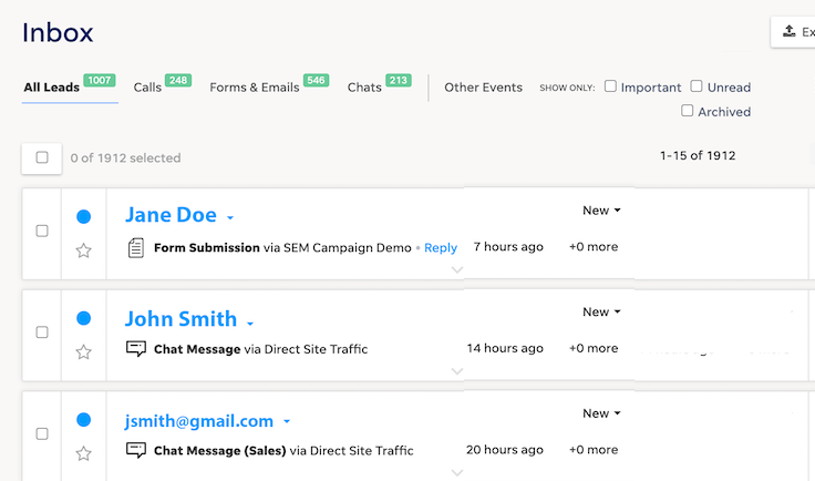 LOCALiQ CRM inbox screenshot