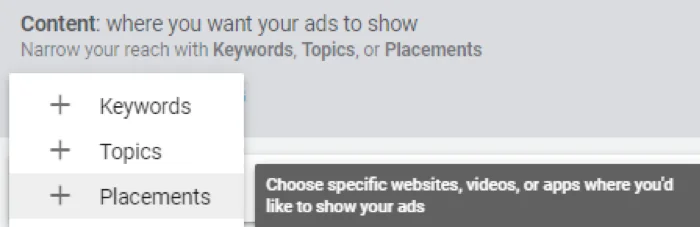 youtube display ads—keywords, topics, placement options