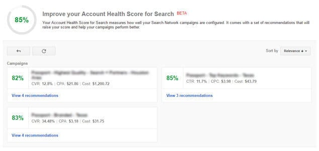 account health score for search dashboard