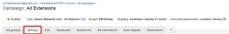 ad extensions in adwords ui