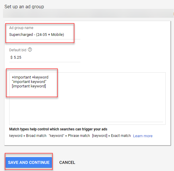defining supercharged ad groups in adwords