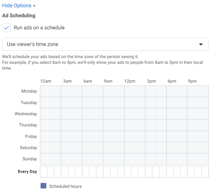 facebook ad scheduling tab