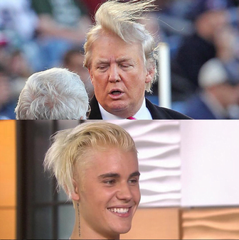 Ads on Facebook funny image of Justin Beiver trying to look like Donald Trump