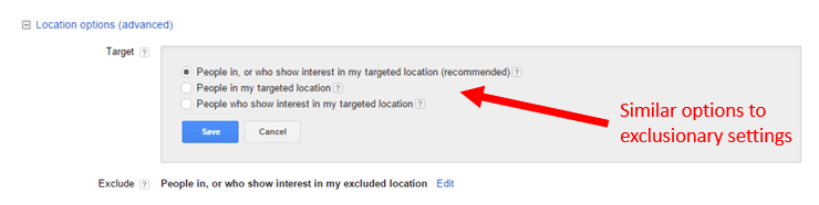 advanced location targeting settings