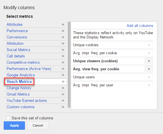 nurture adwords reach metrics freq cap