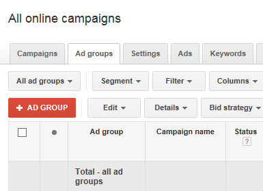 adwords account structure screenshot showing where to create a new ad group in adwords