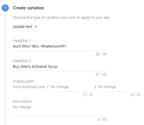 adwords ad variations headline change