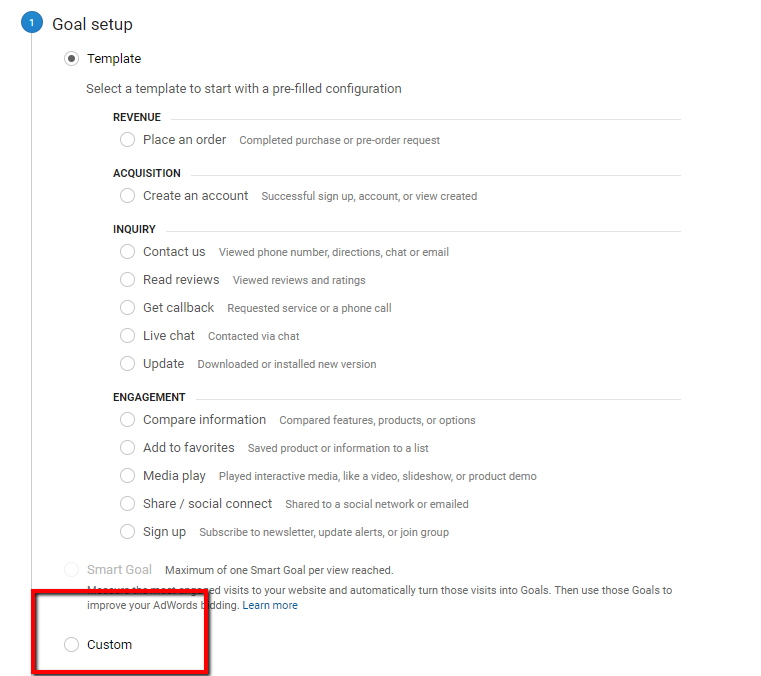 cutom conversion creation in google analytics