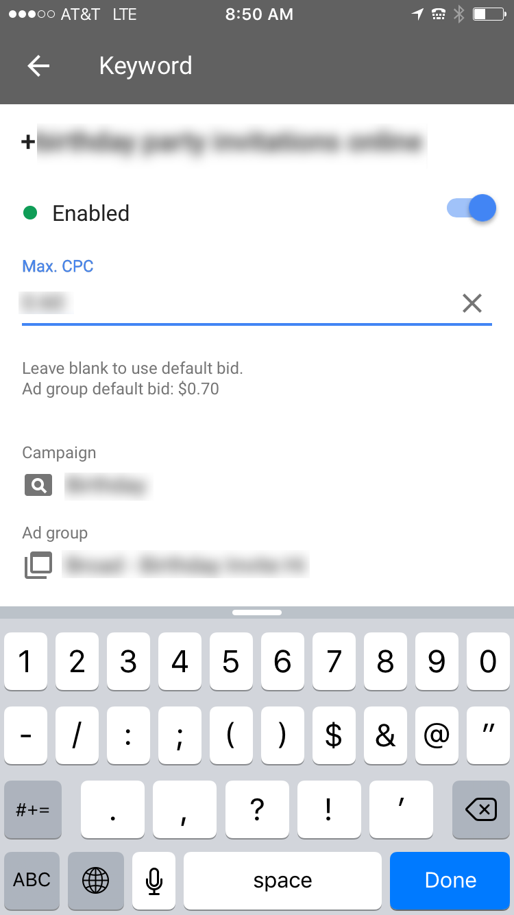 AdWords app iOS mobile editing functions