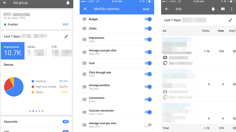 AdWords app iOS reporting dashboard