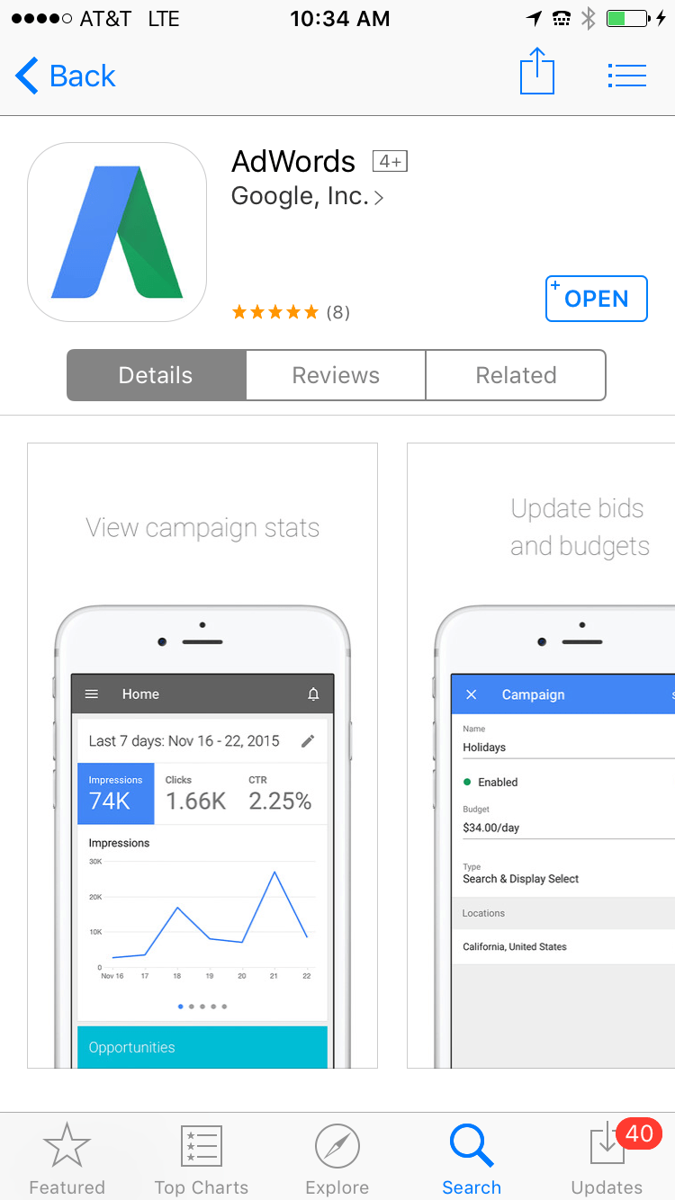 AdWords app iOS