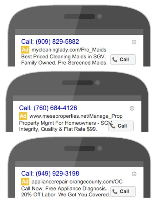 adwords call only ad mobile mockup examples