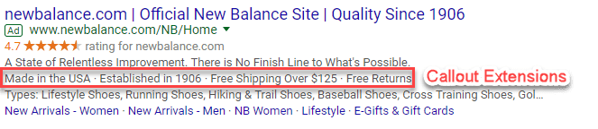 adwords callout extension example new balance