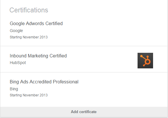 AdWords certification test screenshot showing the honor off on LinkedIn