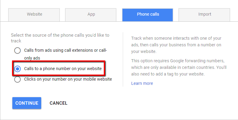 tracking conversions with phone number on landing page adwords