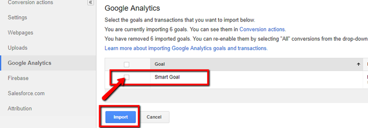 adwords custom conversion import from google analytics