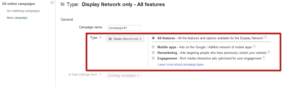 Google AdWords Display Network Settings