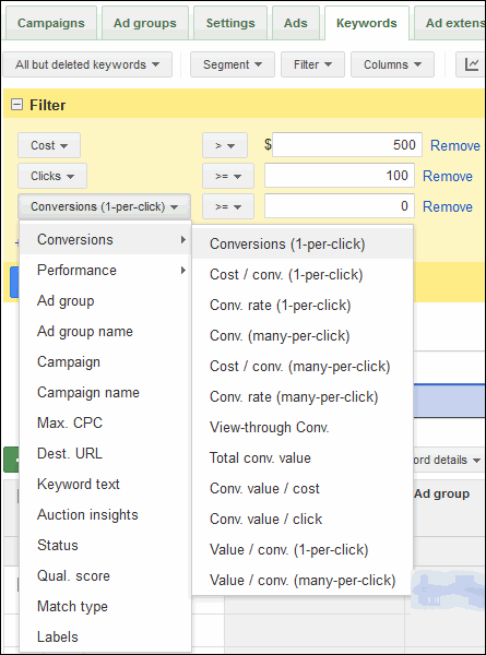 AdWords Filters