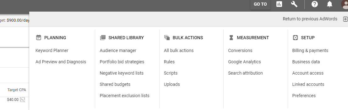 adwords linked accounts