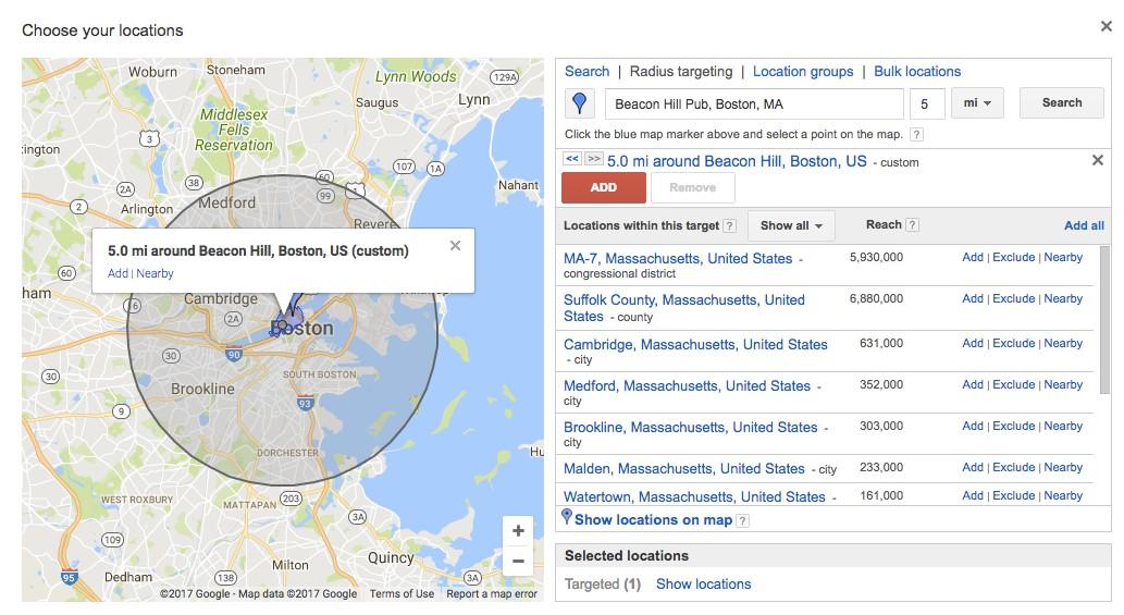 location targeting in adwords