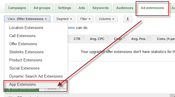 mobile app download extensions in adwords
