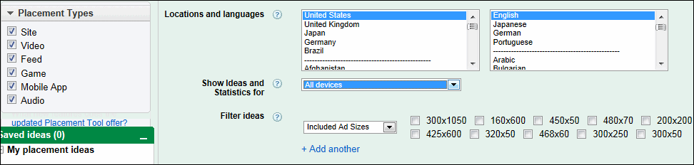 AdWords Placement Tool
